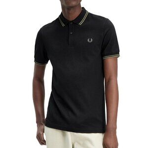 Fred Perry Men's Short Sleeve M3600 Twin Tipped Polo Shirt Black Laural Green